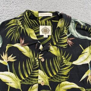 Paradise Collection Shirt Mens Large Black Silk Bird of Paradise Tropical Floral